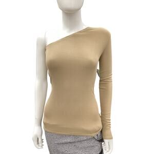 NWT Enza Costa Top Women’s SZ S Long Sleeve One Arm Ribbed Light Knit LightBrown